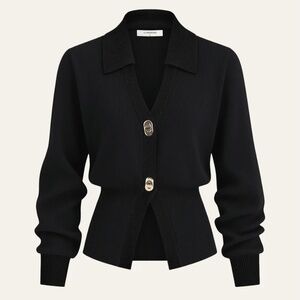 Commense Contrast Trim Button Wool Blend Cardigan